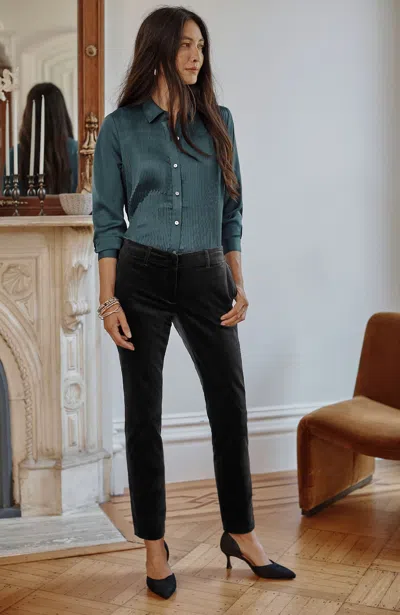 Jjill J.jill Velveteen-stretch Slim-leg Pants In Black