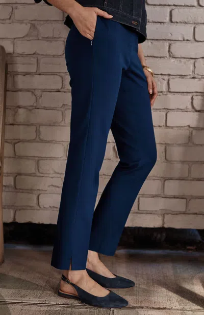 Jjill Versatile Cotton-stretch Slim-leg Pants In Blue