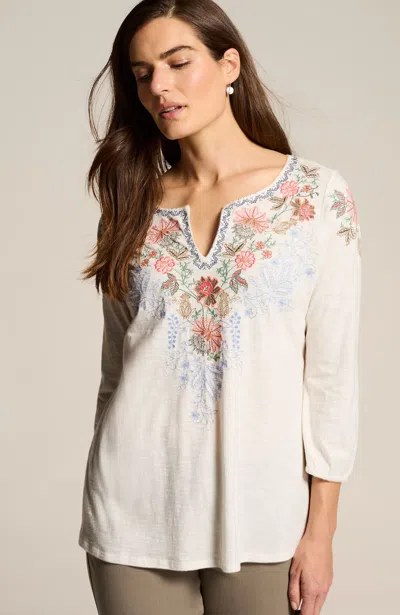 Jjill J.jill Vintage-embroidered Floral Top In Cream Multi