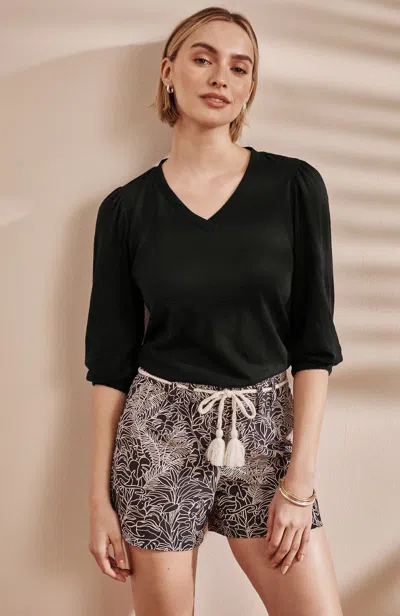 Jjill V-neck Elastic-sleeve Top In Blue