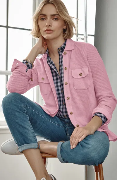 Jjill Waffle-knit Button-down Shirt In Light Frosted Pink