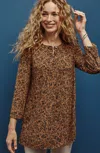 Jjill J.jill Wearever 3/4-sleeve Split-neck Tunic In Smoky Topaz Evening Garden