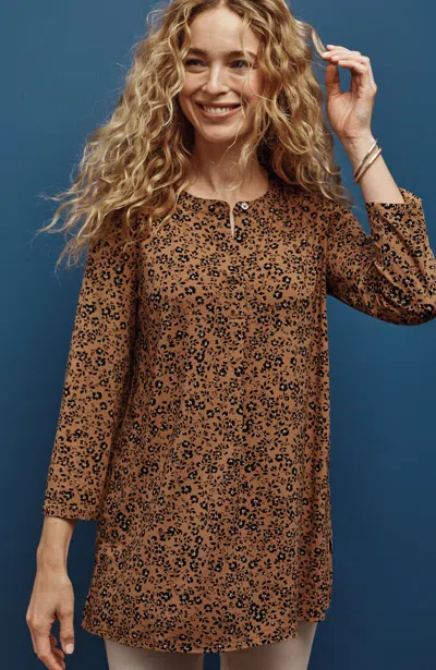Jjill J.jill Wearever 3/4-sleeve Split-neck Tunic In Smoky Topaz Evening Garden