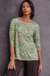 Jjill J.jill Wearever Ballet-sleeve Crew-neck Top In Leaf Green Jacobean Fresco