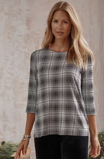 Jjill J.jill Wearever Ballet-sleeve Crew-neck Top In Marble Ombre Plaid