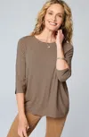 Jjill J.jill Wearever Ballet-sleeve Crew-neck Top In Navy Blue,light Caramel