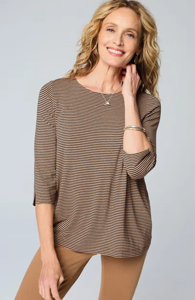Jjill J.jill Wearever Ballet-sleeve Crew-neck Top In Navy Blue,light Caramel