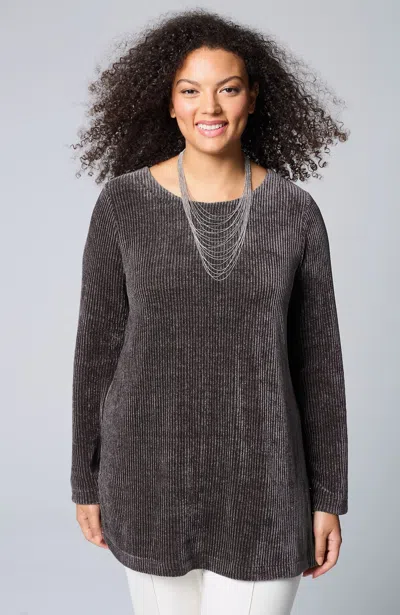 Jjill J.jill Wearever Boat-neck Chenille Tunic In Onyx