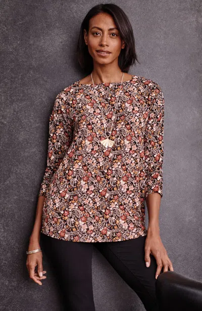 Jjill J.jill Wearever Boat-neck Top In Black Paisley Garden