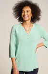 Jjill J.jill Wearever Buttoned Split-neck Top In Aqua Tint