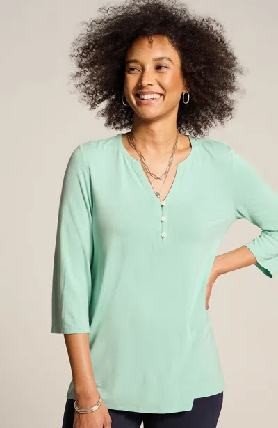 Jjill J.jill Wearever Buttoned Split-neck Top In Aqua Tint