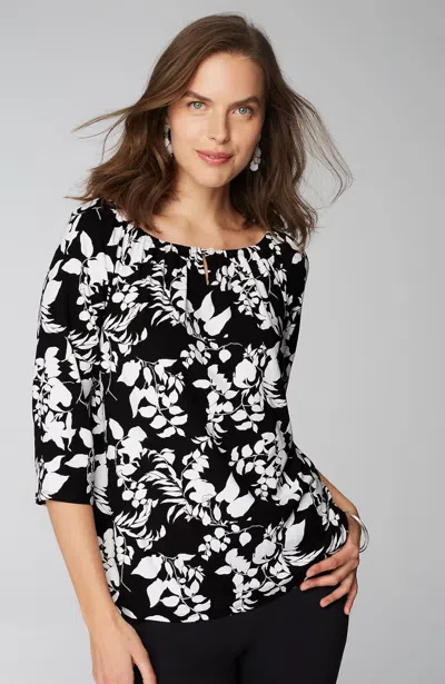 Jjill J.jill Wearever Convertible-shoulder Keyhole Top In Black Silhouette Vines