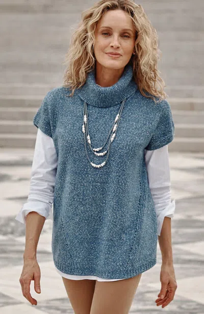 Jjill J.jill Wearever Cowl-neck Short-sleeve Sweater In Moonlit Sky Heather