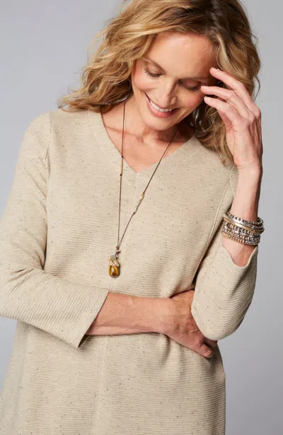 Jjill J.jill Wearever Double V-neck Ottoman Top In Ecru Heather Multi