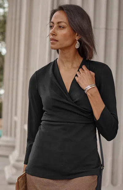 Jjill J.jill Wearever Draped-front Top In Black
