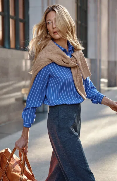 Jjill J.jill Wearever Easy-care Satin Button-front Shirt In Black