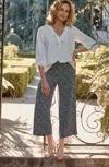 Jjill J.jill Wearever Easy-care Woven Wide-leg Crops In Navy Blue Mini Floral
