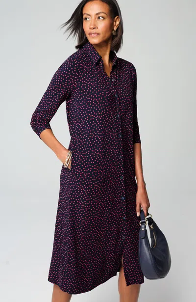 Jjill J.jill Wearever Knit Shirtdress In Navy Blue Eccentric Dots