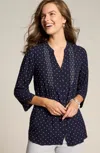 Jjill J.jill Wearever Pintucked Dobby Top In Navy Blue,cream
