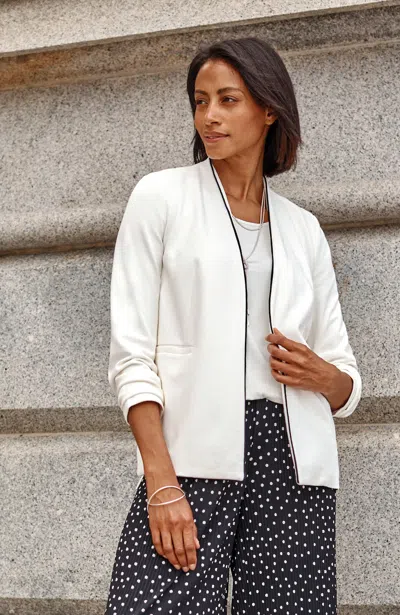 Jjill J.jill Wearever Piped-trim Blazer In Cream,black