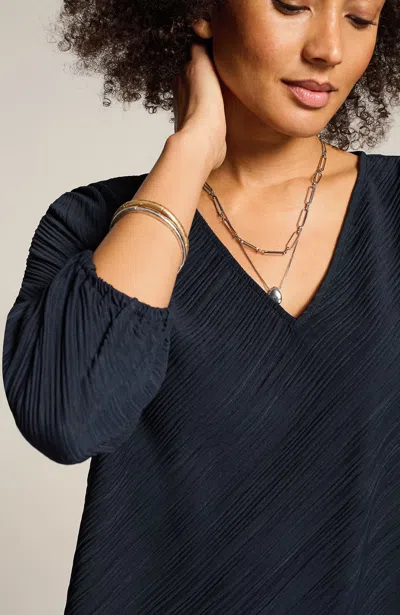 Jjill J.jill Wearever Plissé-knit Top In Navy Blue