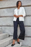 Jjill J.jill Wearever Plissé Wide-leg Crops In Black Scattered Dots