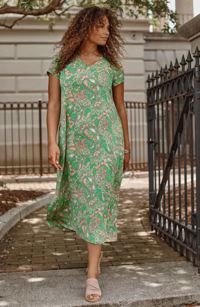 Jjill J.jill Wearever Princess-seamed Dress In Leaf Green Jacobean Fresco