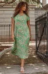 Jjill J.jill Wearever Princess-seamed Dress In Leaf Green Jacobean Fresco