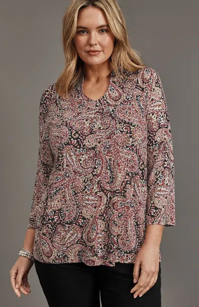Jjill J.jill Wearever Princess-seamed Top In Black Small Blurred Paisley