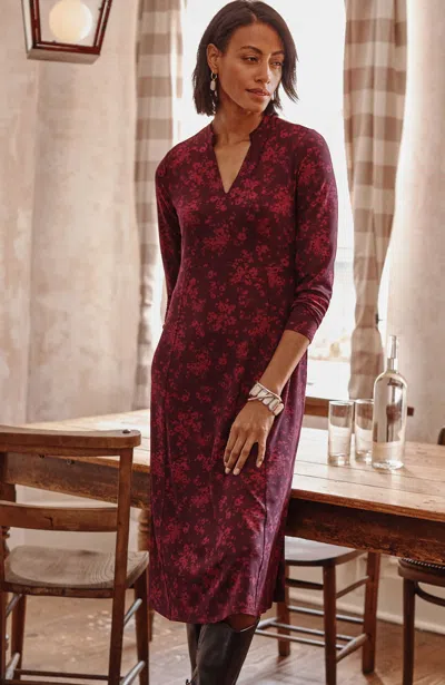 Jjill J.jill Wearever Princess-seamed V-neck Dress In Black Cherry Scattered Floral