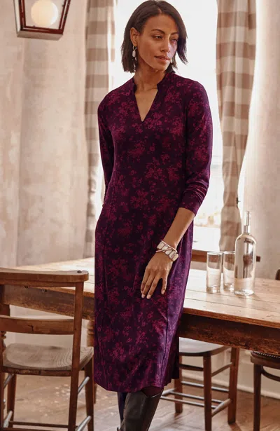 Jjill J.jill Wearever Princess-seamed V-neck Dress In Black Cherry Scattered Floral