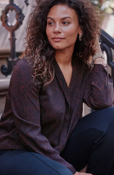 Jjill J.jill Wearever Refined Woven Top In Black Teardrop Paisley