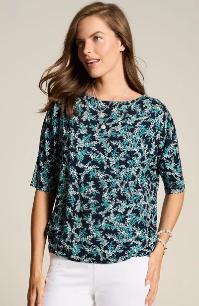 Jjill J.jill Wearever Relaxed Knit Top In Navy Blue Wildflower Vines
