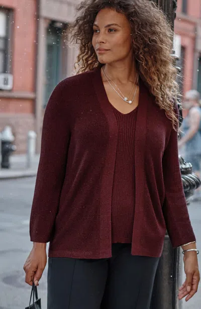 Jjill J.jill Wearever Rib-textured Sparkle Cardi In Bordeaux Multi