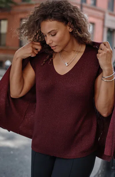 Jjill J.jill Wearever Rib-textured Sparkle Top In Bordeaux Multi