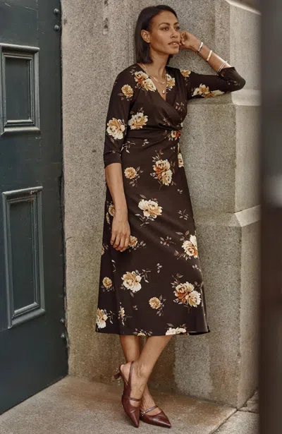 Jjill J.jill Wearever Rural Roses Surplice Dress In Espresso Autumnal Roses