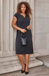 Jjill J.jill Wearever Seamed Split-neck Dress In Black Tossed Dots