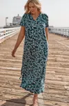 Jjill J.jill Wearever Short-sleeve Maxi Dress In Navy Blue Wildflower Vines