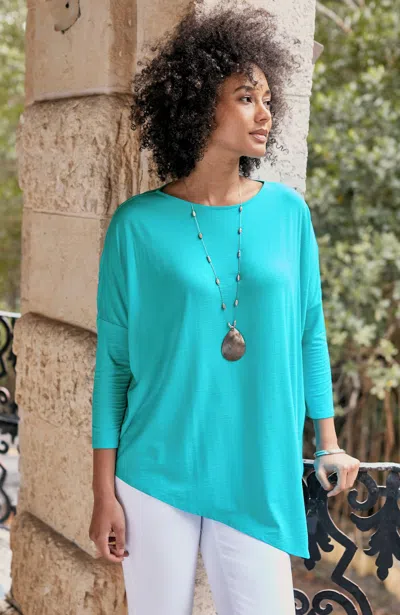 Jjill J.jill Wearever Slub-knit Asymmetric Dipped-hem Top