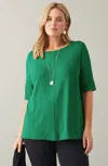 Jjill J.jill Wearever Slub-knit Elliptical-hem Top In Jade