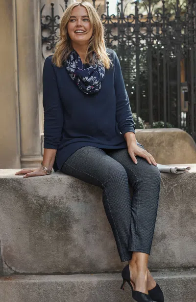 Jjill J.jill Wearever Smooth-fit Jacquard Slim-leg Pants In Navy Blue,cream