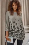 Jjill J.jill Wearever Soft-sleeve Tunic In Pewter Placed Shadow Blooms
