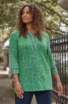Jjill J.jill Wearever Split-neck Tunic In Leaf Green Climbing Jacobean