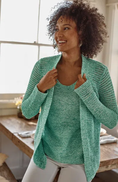 Jjill J.jill Wearever Spray-dyed Textured Cardi In Verdigris,cream