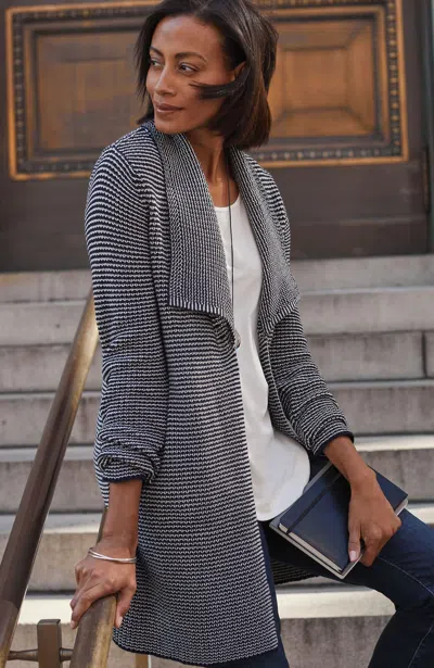 Jjill J.jill Wearever Striped Open-front Cardi In Navy Blue,cream