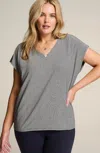 Jjill J.jill Wearever Striped V-neck Tee In Navy Blue,cream