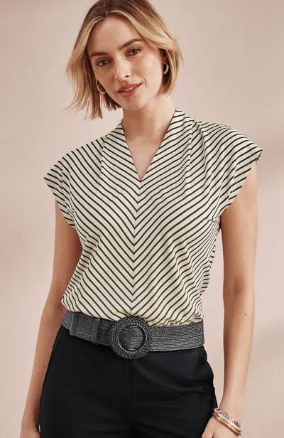 Jjill Wearever Striped V-neck Top In White