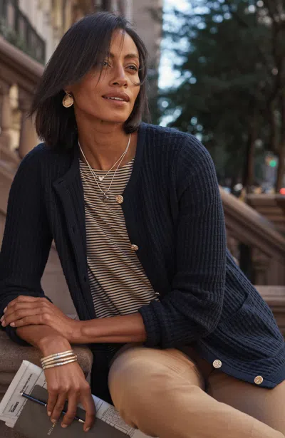 Jjill J.jill Wearever Textured Crew-neck Cardigan In Navy Blue