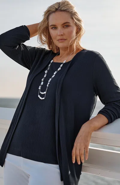 Jjill J.jill Wearever Textured-knit Open-front Jacket In Navy Blue