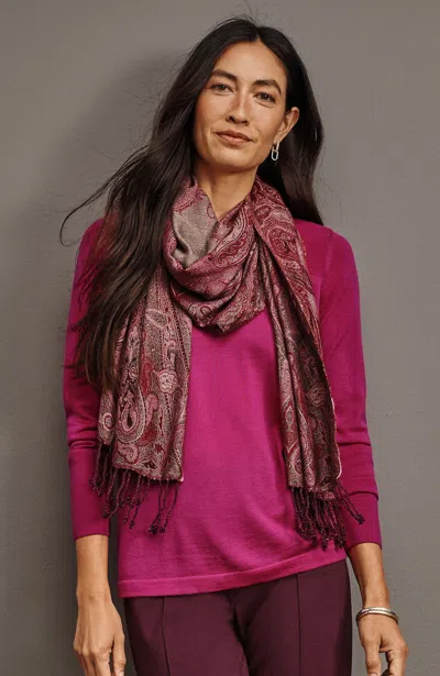 Jjill J.jill Wearever Textured-yoke Merino Sweater In Raspberry